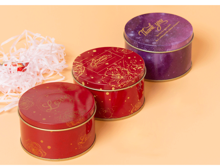 新款现货圆形马口铁喜糖盒印花小号巧克力伴手礼糖果包装铁盒子