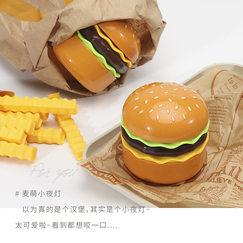 Cross-Border Hamburger Small Night Lamp Pencil Sharpener Led Small Night Lamp Storage Atmosphere Table Lamp Pencil Sharper Hamburger Gift