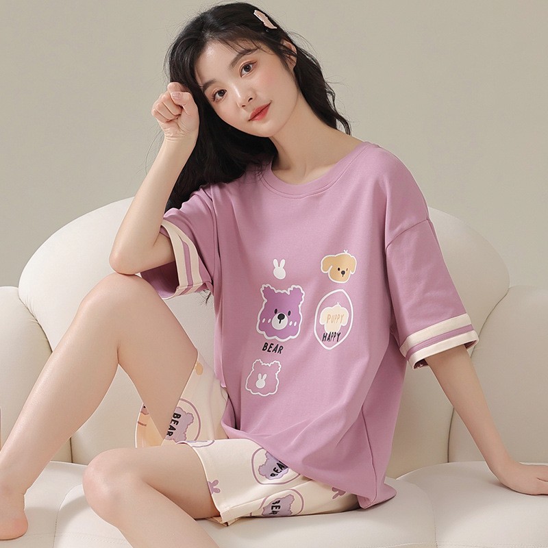 2023 New Pajamas Women's Summer Cotton Short Sleeve Shorts Student Summer Leisure Loose Suitable for Daily Wear Homewear