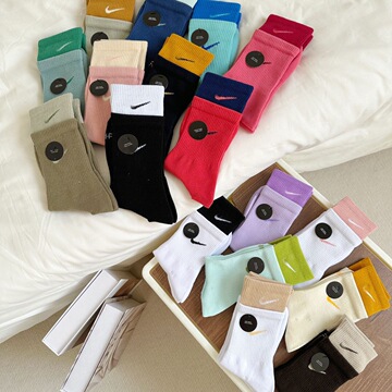 夏季纯棉袜子女中筒勾勾袜情侣款吸汗nk双螺口拼接休闲篮球运动袜