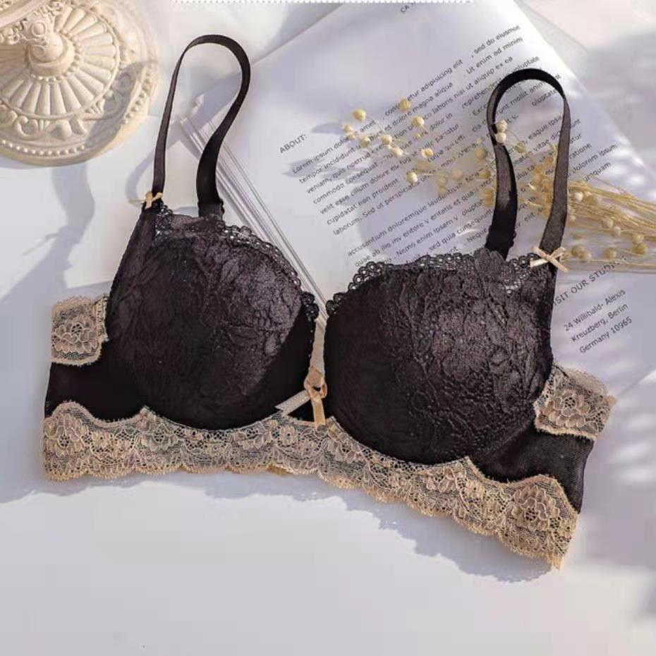 Small Chest Push up Breast Holding Bra Side Drawing Wireless Upper Support Adjustable Sexy Underwear Bra Set