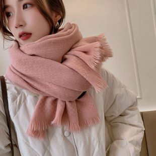 秋冬圣诞小鹿围巾女毛线围巾仿羊绒针织红色保暖女冬季情侣围脖