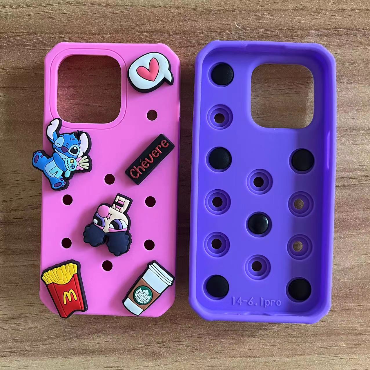 适用iphone14四角防摔洞洞立体硅胶15pro柔软diy史迪仔卡通手机壳