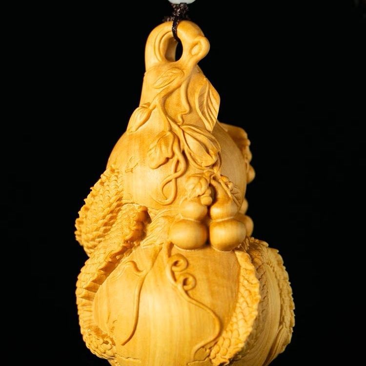 小叶黄杨木雕刻手把件文玩把玩件男随身盘玩祥龙葫芦实木汽车挂件