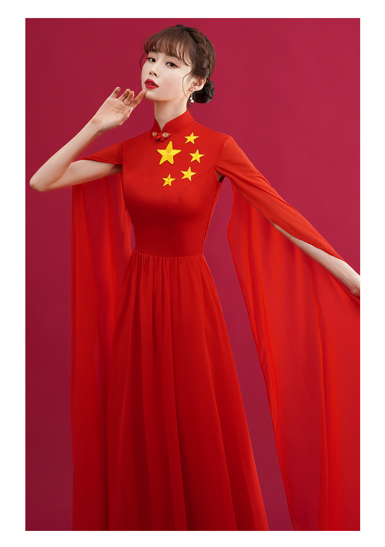 红歌合唱团演出服女朗诵建党表演服装长裙舞台大合唱指挥主持礼服