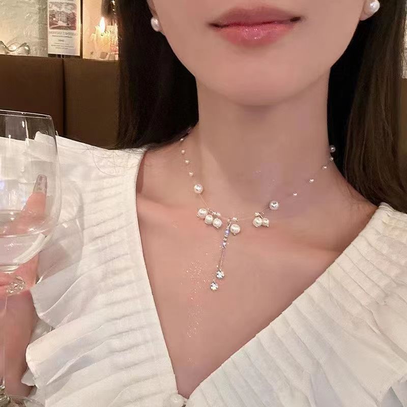 Light Luxury Pearl Necklace for Women Ins Special-Interest Design Love Tassel Clavicle Chain All-Match High-Grade Butterfly Necklace