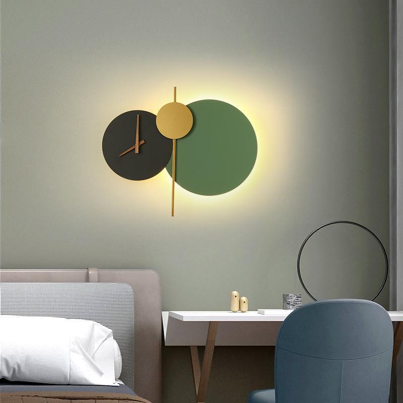 Simple Modern Minimalist Nordic Bedroom Bedside Clock Wall Lamp Living Room Background Wall Corridor Aisle Wall Clock Lamps