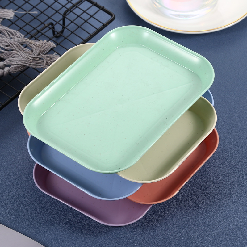 Wheat Straw Rectangular Plate Dish Plastic Meal Plate Simple Tray Household Dinner Plate Fruit Plate in Stock