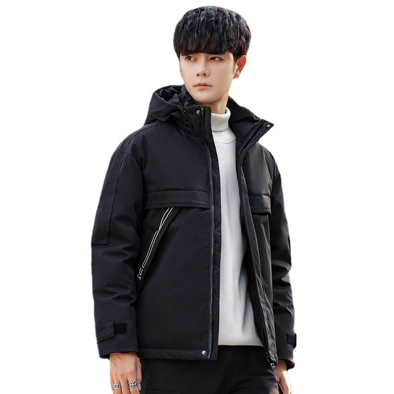 Winter Down Jacket Men 'S White Duck Down Warm Hooded Jacket Men 'S Casual Couple Solid Color Short Down Coat