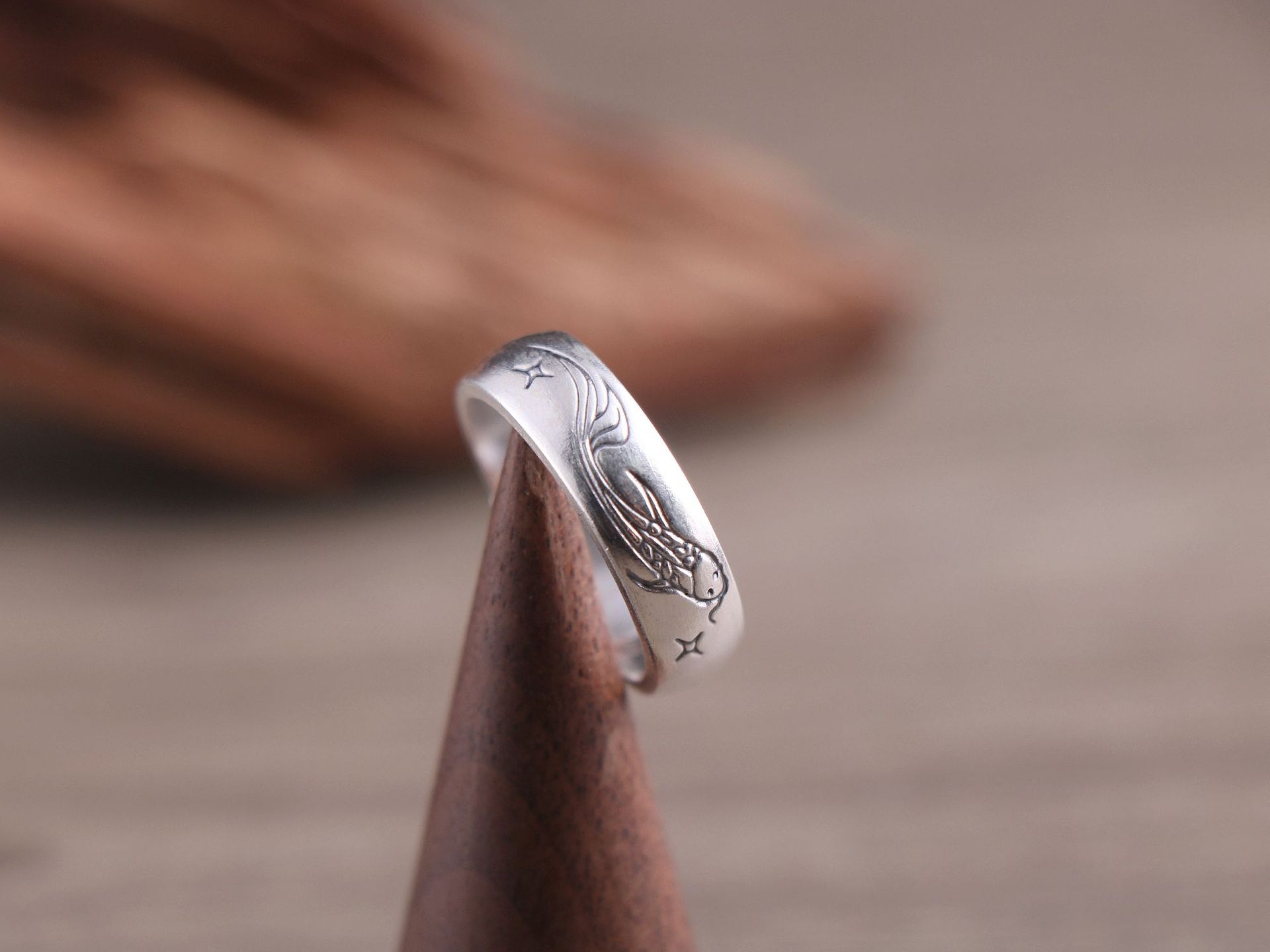 足银999古法银戒指 潮流时尚个性开口余生是你情侣款纯银鲤鱼对戒