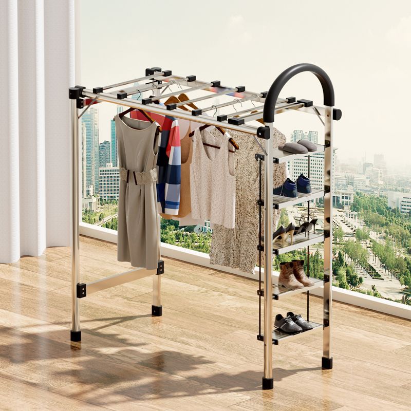 折叠登高人家用阳台多功能室内晾衣架字梯落地加宽加厚晒被子神器