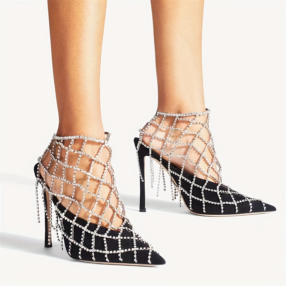 时尚新款水钻流苏脚链 欧美闪亮奢华网格高跟鞋脚饰配饰-阿里巴巴