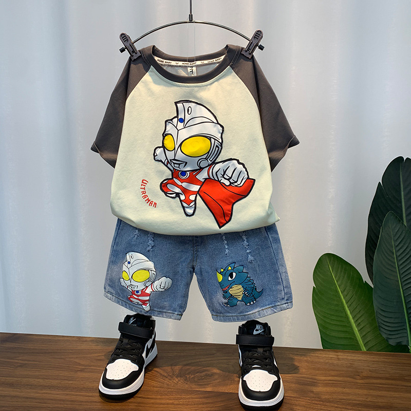 奥特曼衣服男童夏装套装2024新款小儿童夏季运动宝宝短袖披风男孩