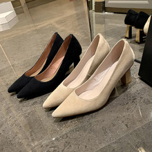 法式复古单鞋女2023年春款新款羊反皮设计感小众气质赫本风高跟鞋