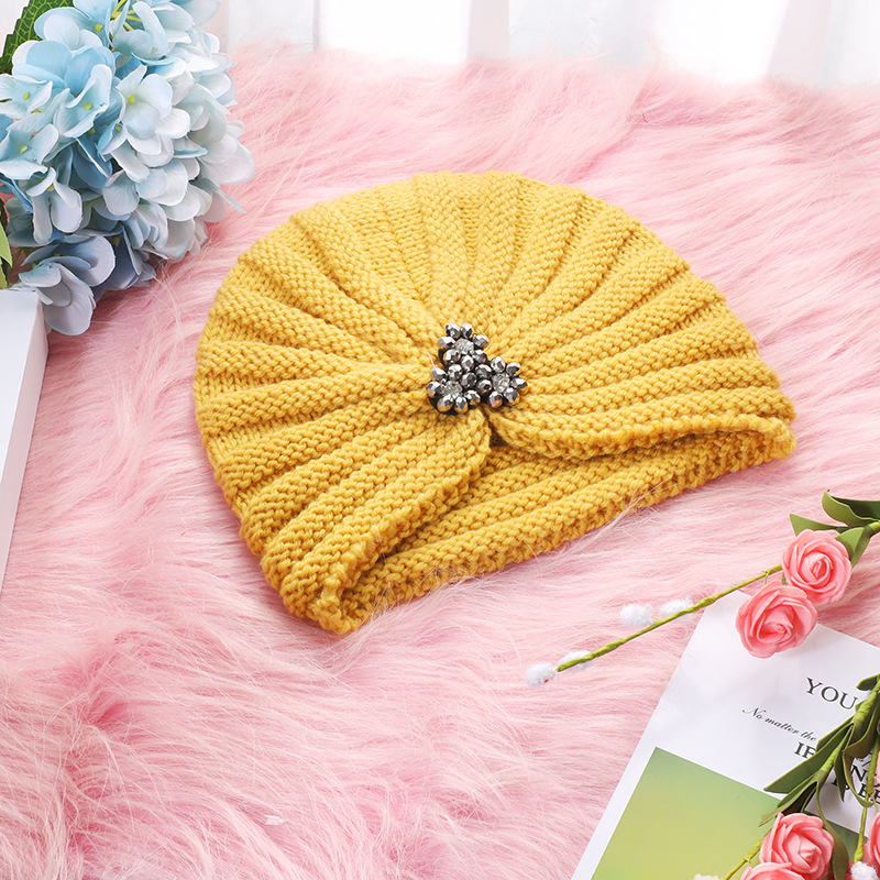 European and American round Bead Accessories Hat Wool Knitted Hat Bohemian Toe Cap Autumn and Winter Diamond Jewelry Pullover Hat Indian Hat