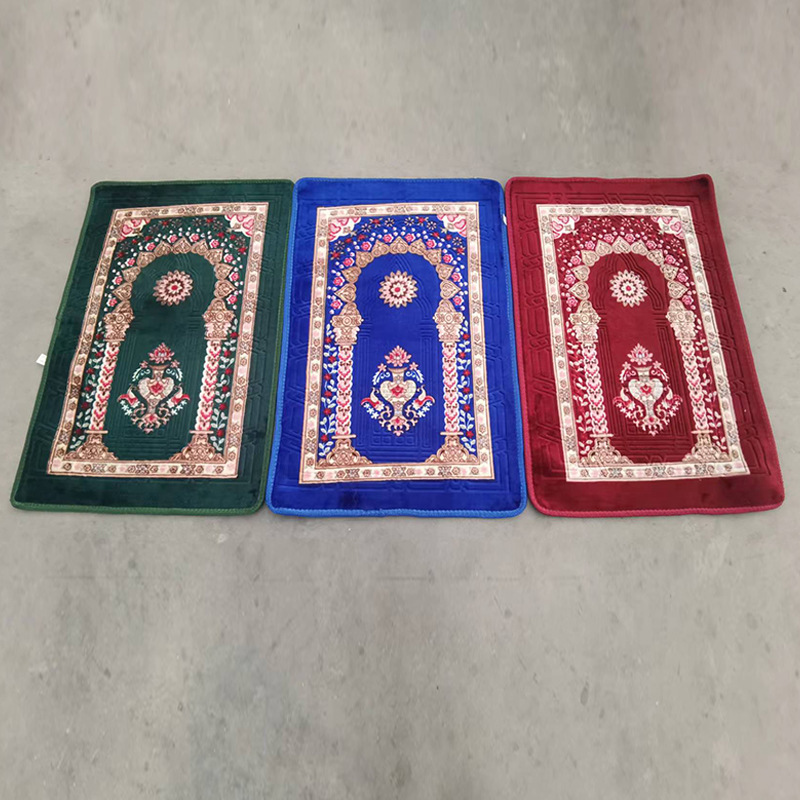 Factory in Stock Floor Mat Warp Knitted Quilted Edging Worship Blanket Foreign Trade Hassock Muslim Printing Prayer Mat Wholesale