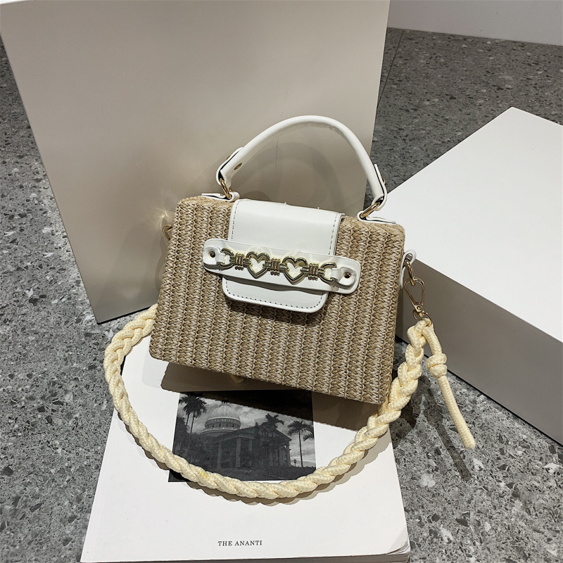 Straw Woven Box Bag New Popular Messenger Bag Casual Fashionable Stylish Shoulder Women's Bag All-Matching Beach Handbag