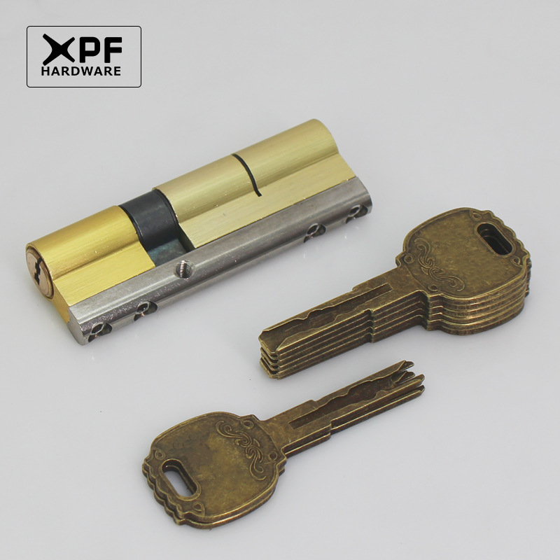 防盗门锁芯超c级铁钥匙叶片门锁心钢梁防打断青古铜双开锁芯 ab