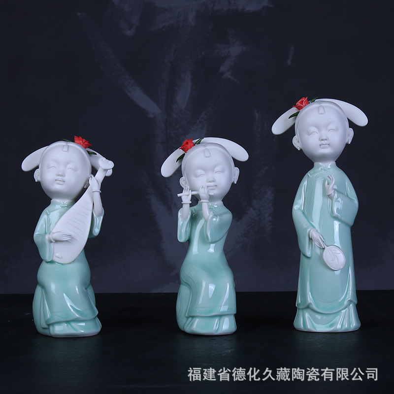 陶瓷唐代古典仕女摆件中式禅意人物美女客厅酒柜博古架工艺品摆设