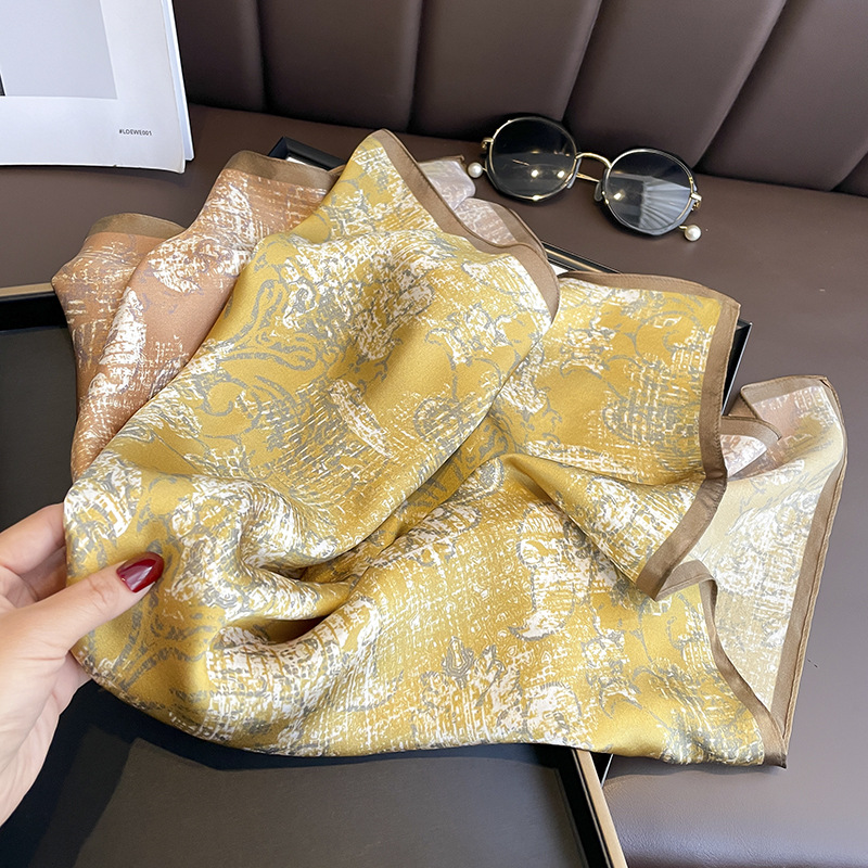 Korean Style Surface Distressed Yellow Orange Gradient Color Matching Mulberry Silk Silk Scarf Women's 70 Square Scarf Neck Shawl Arm Bag