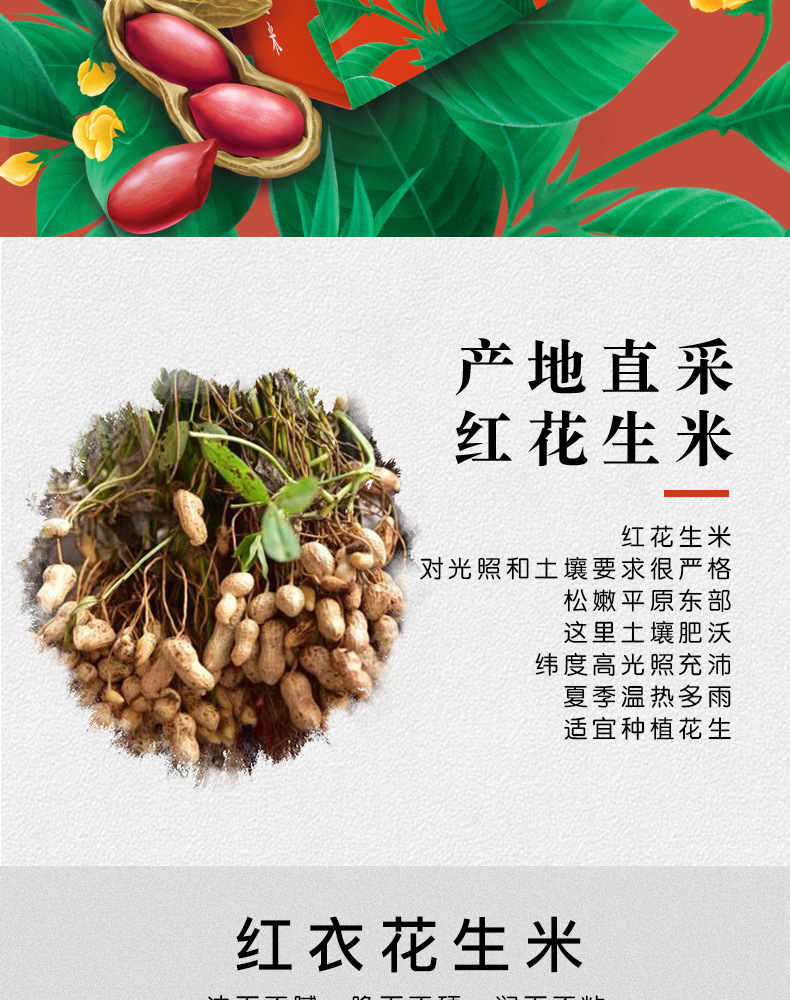 十月稻田 东北红皮花生米小粒花生仁农家自产五谷杂粮1kg*2