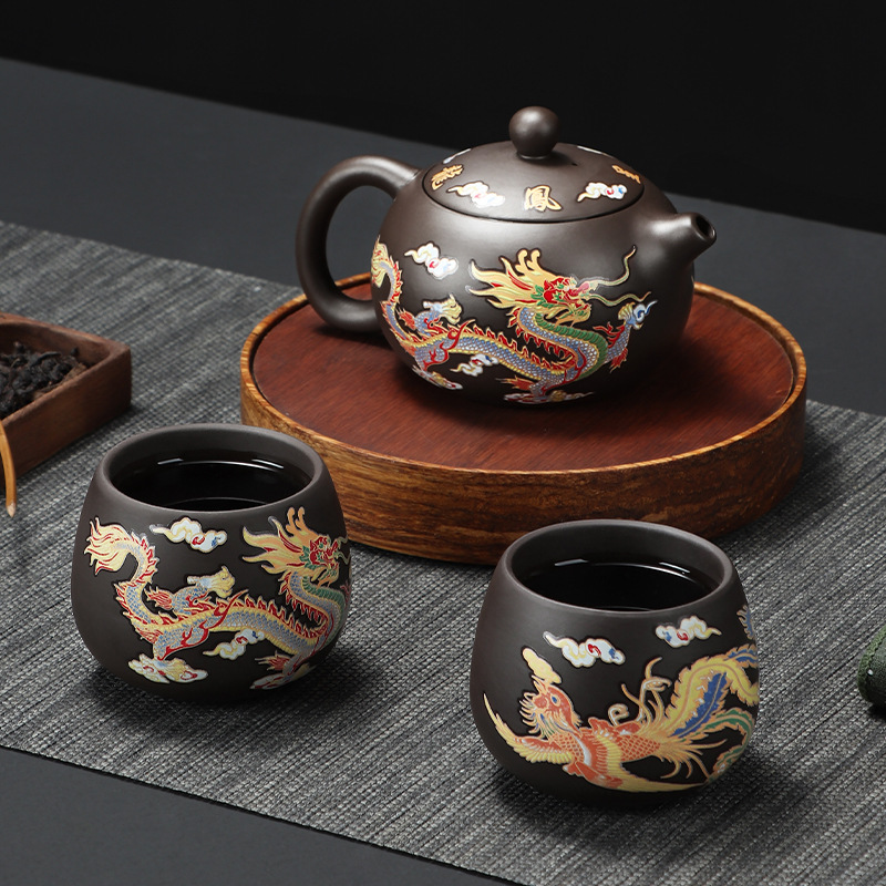 龙凤呈祥紫砂壶功夫茶具遇热水变色创意茶壶茶杯套装商务伴手礼品