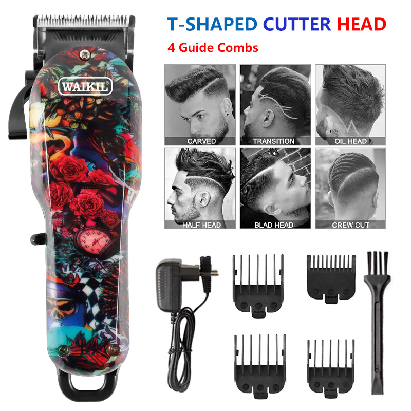 Cross-Border Hot Hair Scissors Carved Graffiti Electric Clipper Strong Power Electrical Hair Cutter Oil Head Hair Clipper Electric Clipper