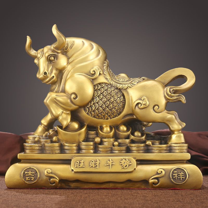 铜牛旺财牛势摆件招财纯铜华尔街牛工艺品风水办公室客厅电视酒柜