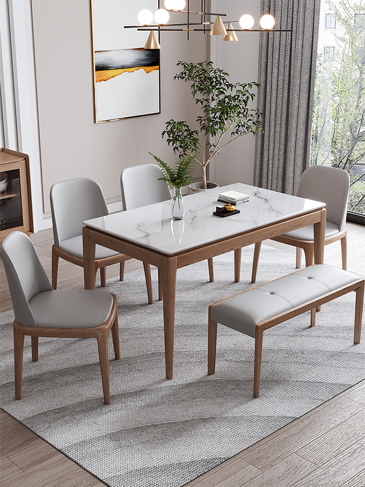 厂家批发北欧实木岩板餐桌椅组合家用小户型现代简约餐台大理石长