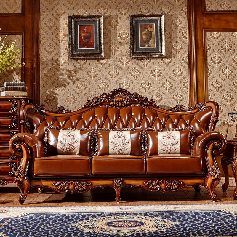 欧式沙发123组合美式实木客厅复古别墅皮艺沙发全套