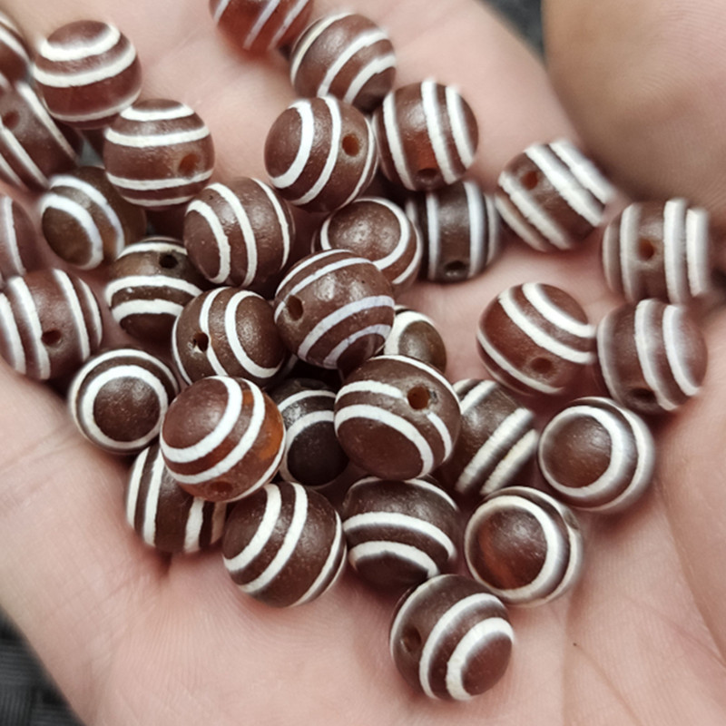 包浆两眼天珠圆珠玉石散珠红白缠丝玛瑙10毫米手链项链饰品配件珠
