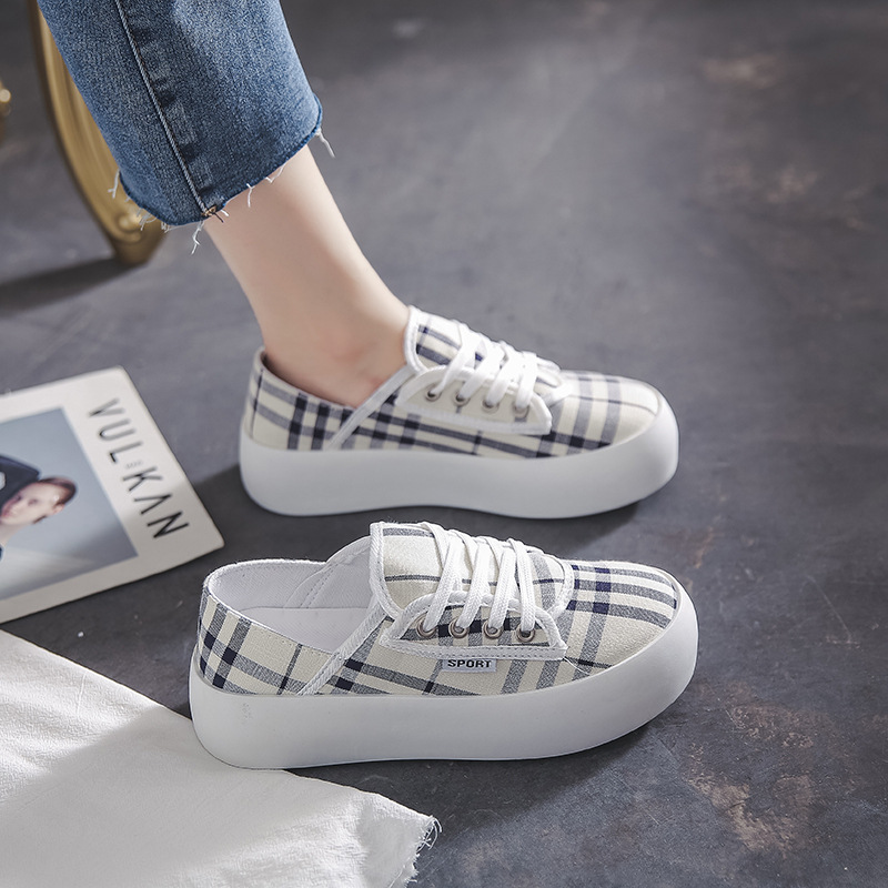 经典格纹低帮帆布鞋女ulzzang百搭学生韩版黑白棋盘格子板鞋潮