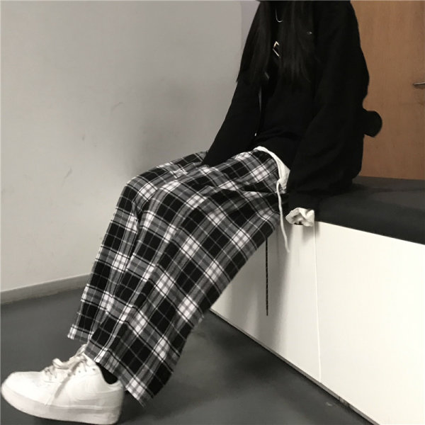 Summer 2022 Korean Style High Waist Lattice Loose Pants Casual Loose plus Size Mop Pants Contrast Color Small Straight-Leg Pants