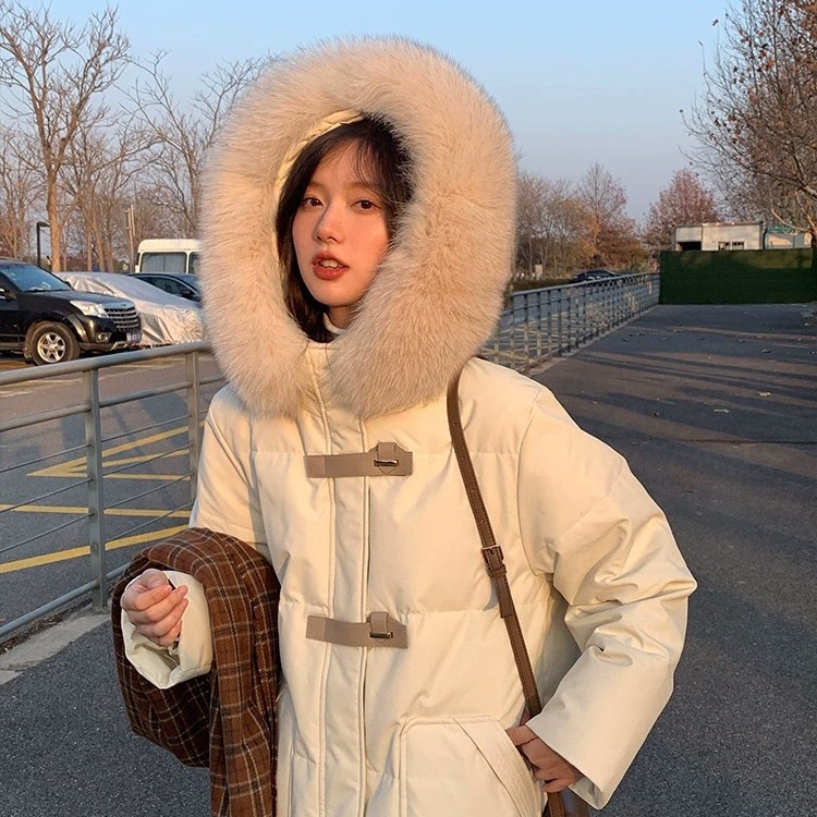 羽绒服女2024新款高级白鸭绒大毛领冬季小众加厚中长款女士外套潮