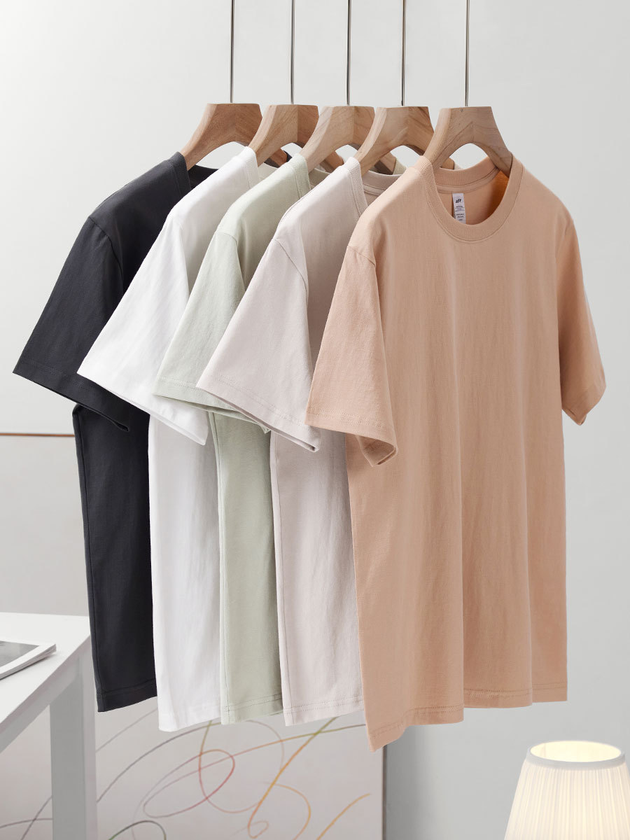 Japanese Style 230G Cotton Short-Sleeved T-shirt Women's Shoulder round Neck Top Solid Color Half-Sleeved Bottoming Shirt Clothes Men Wholesale