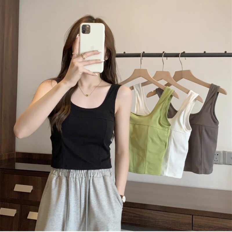 Korean Style Pure Color All-Matching Sling Bra Straps Chest Pad Vest Women's New Inner Wear Outer Wear Sleeveless Slim Fit Bottoming Top