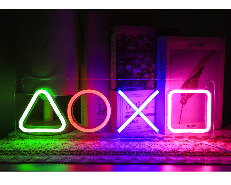 led霓虹灯ps4符号游戏手柄耳机墙面电竞房间创意布置装饰灯氛围灯