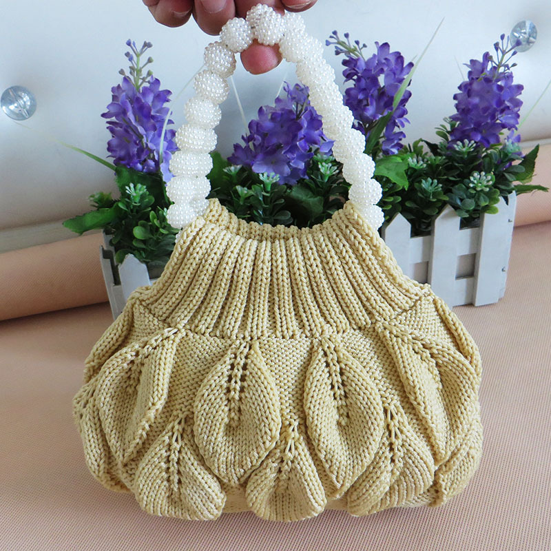 女包包手提包小个性树叶针织手袋针织提手空心线编织包包-阿里巴巴