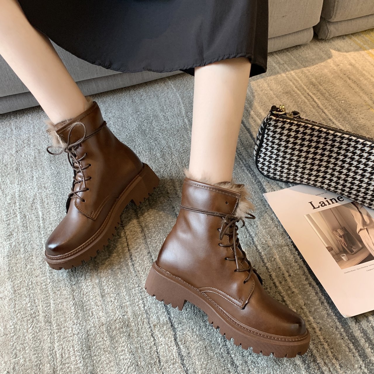 厚底马丁靴女冬加绒2020年秋季新款英伦风ins加绒网红瘦瘦靴短靴