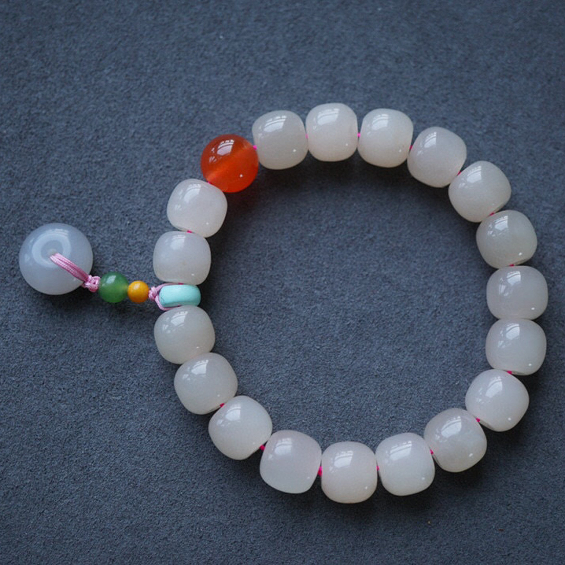 天然和田玉藕粉老型珠手串老坑青海料油性好脂份高简单气质手链