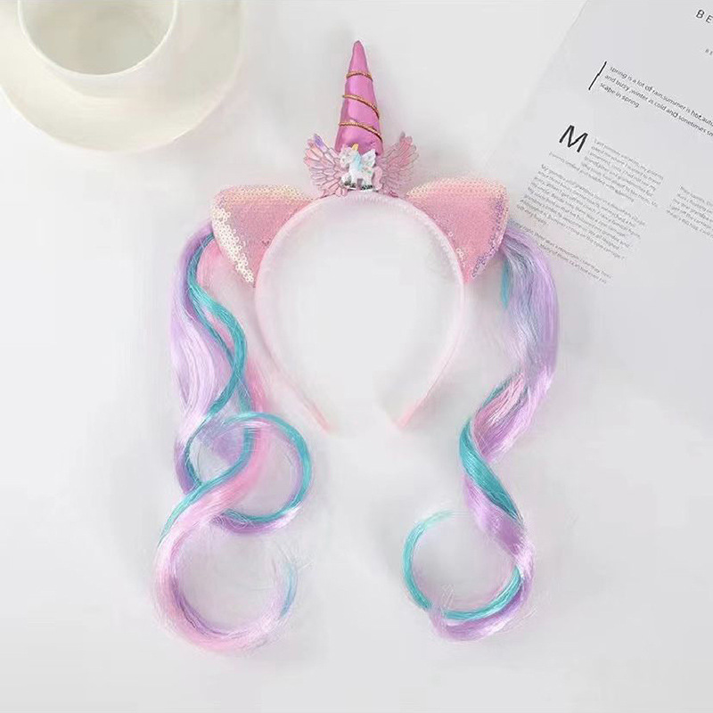 Children Mermaid Headband Girls Hair Pressing Hairpin Baby Girl Unicorn Wig Braid Headband Wholesale
