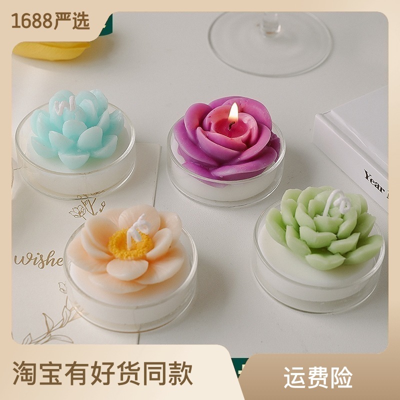 Artificial Succulent Candle Wholesale Birthday Gift Rose Shape Plant Glass Aromatherapy Candle Cup Creative Ornaments