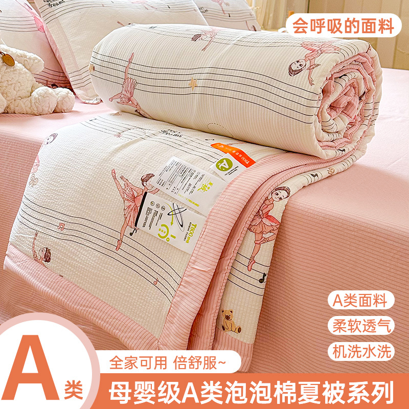 2024 New Class a Skin-Friendly Fresh Printed Bubble Cotton Summer Quilt Four-Piece Set Airable Cover Wholesale Summer Quilt