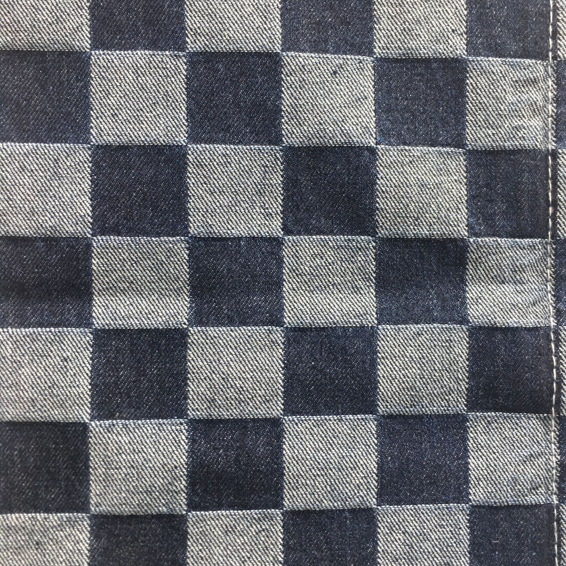 330克无弹提花方格牛仔布 格子牛仔面料牛仔布料 斜纹布直筒裤