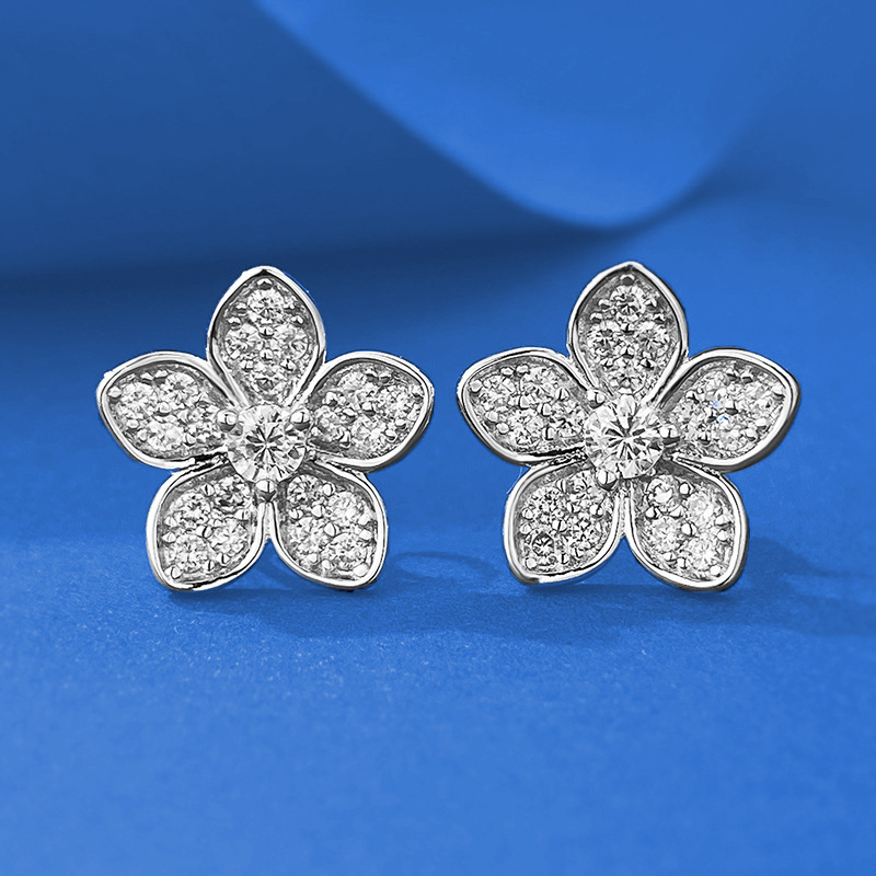 洛熙寺珠宝时尚百搭925银花瓣密镶钻石耳钉ins风跨境热卖耳饰女款