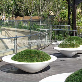 创意玻璃钢花盆座椅户外椭圆形飞碟造型花盆商场公园美陈落地花器