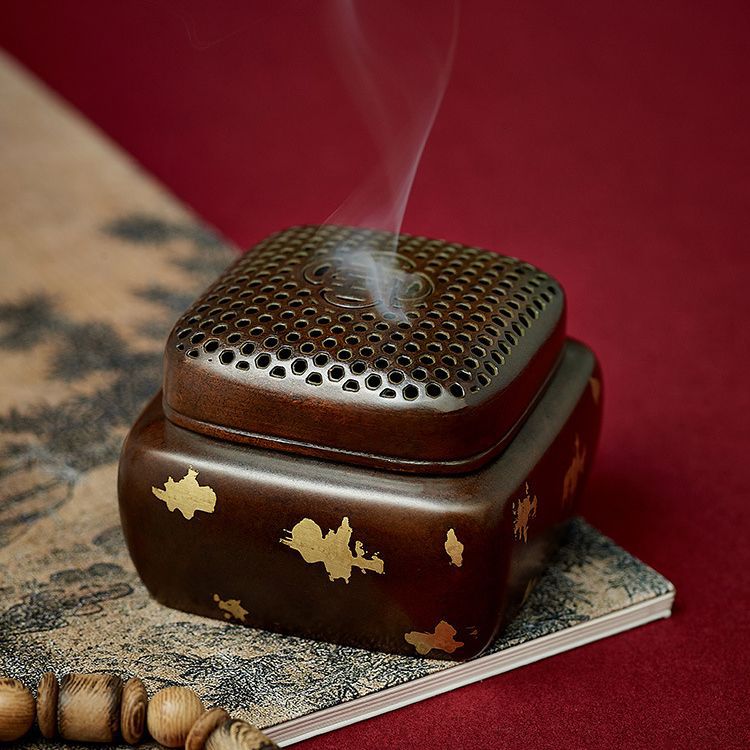 纯铜香炉熏香沉香盘香炉家用室内仿古紫铜小喜字香薰炉供佛檀香炉