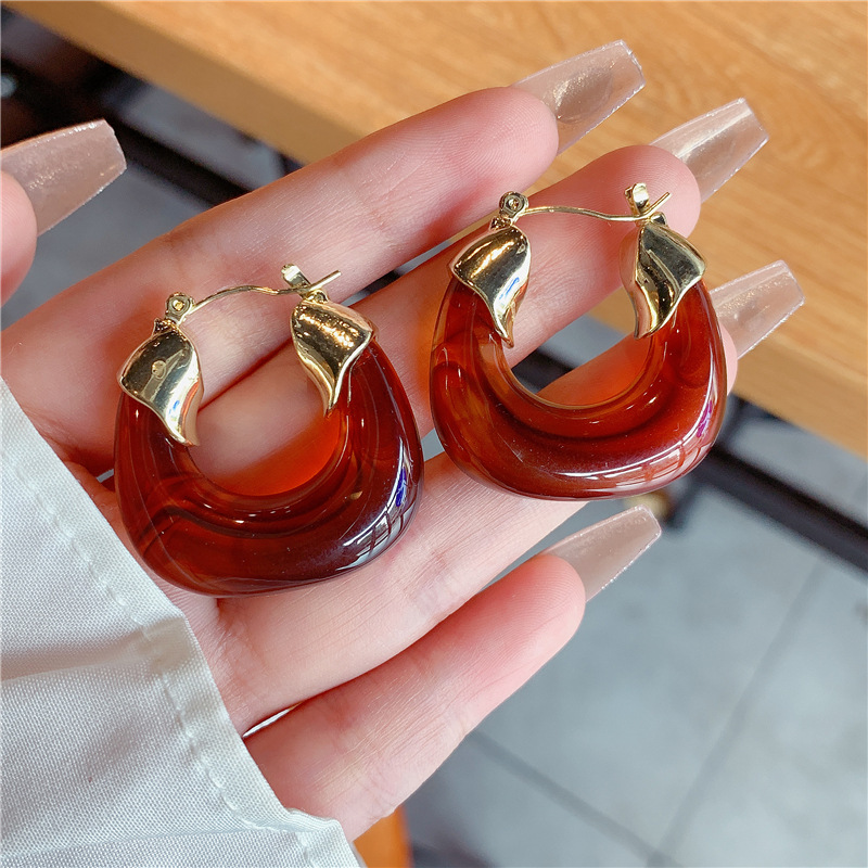 Korean Dongdaemun Transparent U-Shaped Resin Buckle Eardrop Earring Stitching Amber Acrylic Earrings Earrings for Women