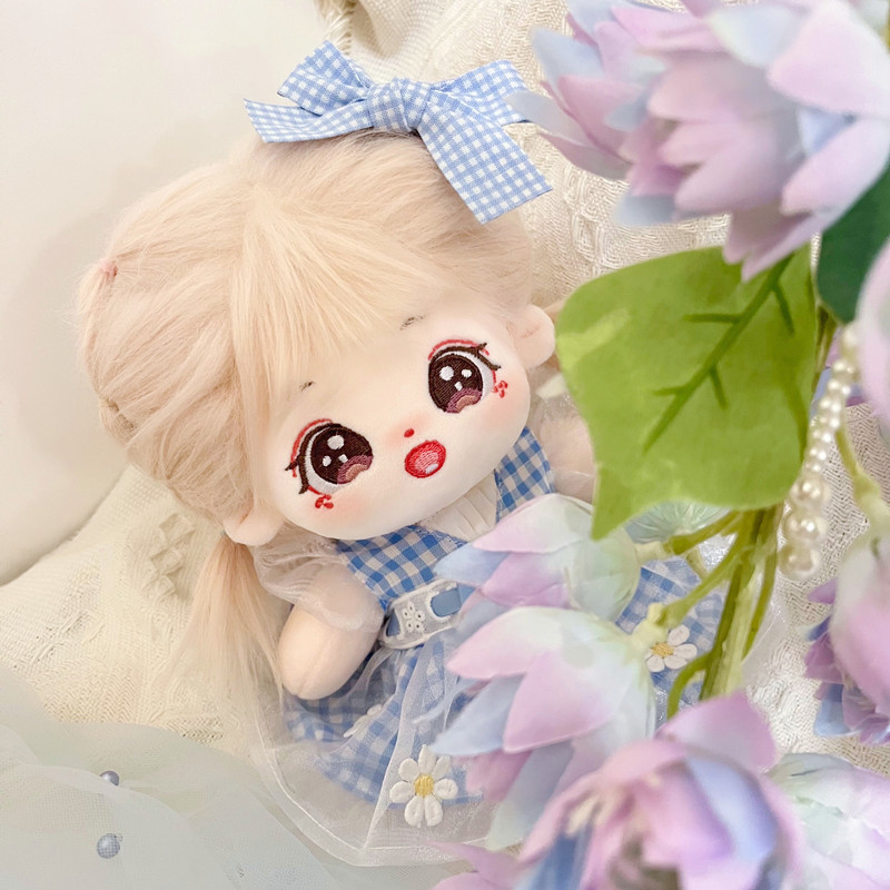 20cm棉花娃娃娃衣梦幻刺绣蓝格邹菊纱裙复古可爱蓝格子裙-阿里巴巴