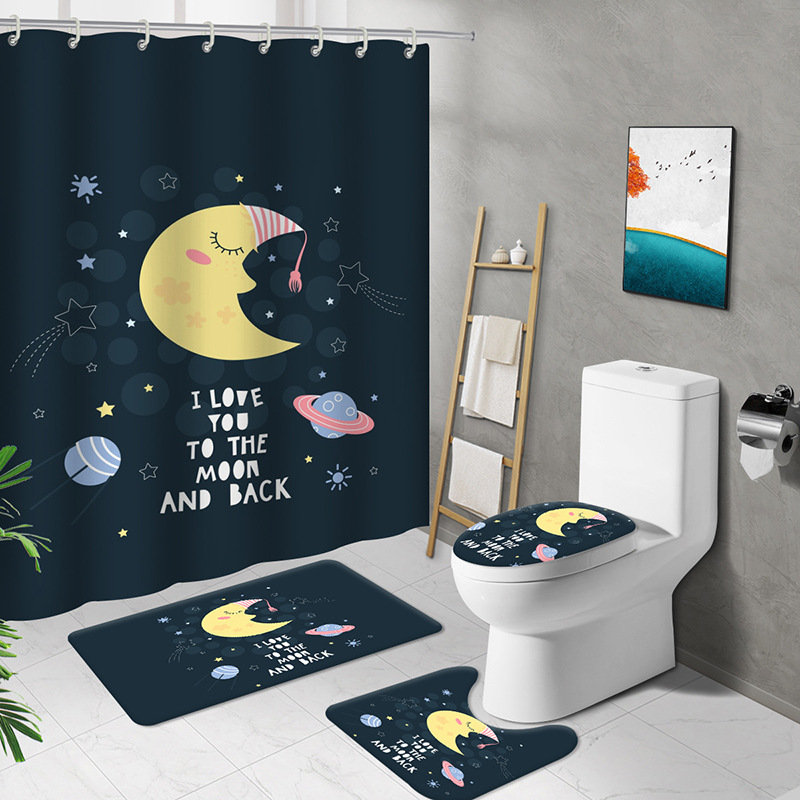 2023 New Starry Sky Series Printed Shower Curtain Four-Piece Polyester Waterproof and Mildew-Proof Partition Curtain One Piece Dropshipping